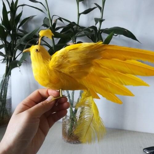 About 28x25cm yellow feathers Phoenix bird hard model, foam & feathers simulation bird prop garden decoration toy gift w7908