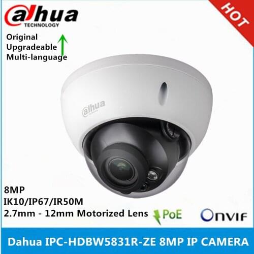 Original Dahua IPC-HDBW5831R-ZE 8MP IP camera WDR IR50M 2.7mm-12mm motorized lens IP67 IK10 PoE Starlight Camera
