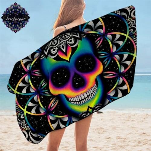 Chaos By Brizbazaar Bath Towel Colorful Skull Microfiber Beach Towel for Adult Galaxy Mandala Shower Towel Gothic Summer Blanket