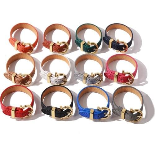 Belt Buckle Design Simple PU leather Bracelet for Women New Fashion Candy Color Girls Bracelet&Bangle Jewelry Drop Shipping