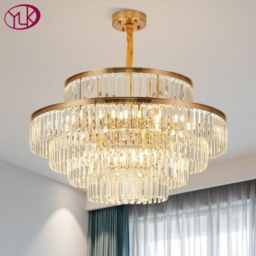 Luxury gold chandelier for living room round crystal light fixtures dining room decor chain cristal lamp large hallway lighting