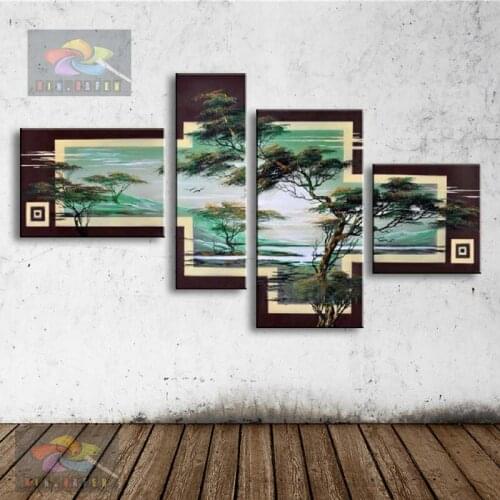 Hand oil painting modern abstract oil painting on canvas wall art pine tree and sun scenery pictures for living room home AR-008