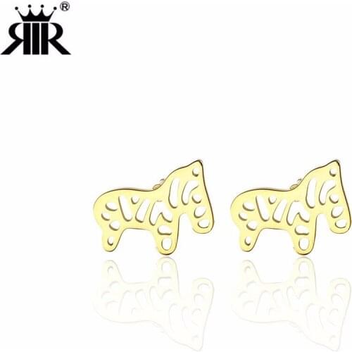 RIR Minimalist Animal Hollow Zebra Stud Earrings Stainless Steel Zoo Cute Horse Woman Jewellery Earrings Give Girls Gift