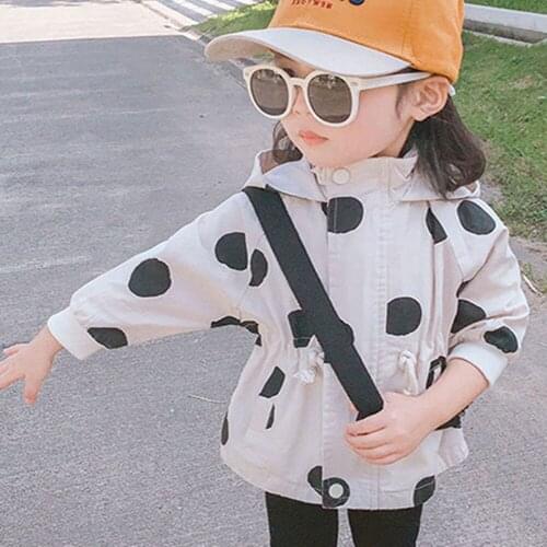 Korean Style Trench Coats Girls Kids Polka Dot Casual Jacket Clothing For 1-8Y Girls Spring Autumn Kids Girl Windbreaker Coat