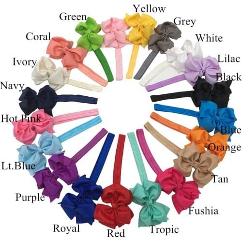 XIMA 20pcs/lot Solid Color Grosgrain Hair Ribbon Bows Glued On Headband Hair Accessories