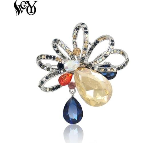 VEYO Full of Rhinestone Flower Brooches Pins for Women High Quality Crystal Brooch Zinc Alloy