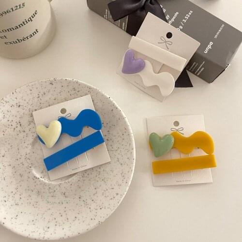 2 Pcs Heart Cute Lovely Resin Geometric Hairpins Sets For Women 2021 New Korean Summer New Fashion Hair Accessories Clips Grips