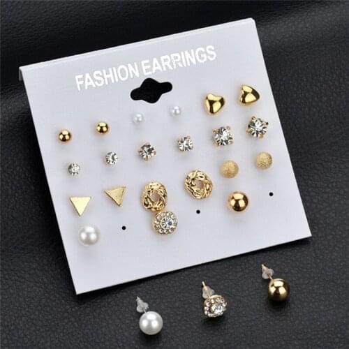 12 Pairs Crystal Rhinestone Ear Stud Earrings Women Charm Earrings Jewelry