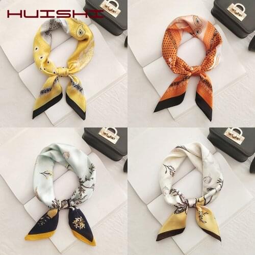 HUISHI Scarf Women Multifunction Fashion Printed Hair Tie Flower Ribbon Headwear Scarf Bag Women Retro Neckerchief Silk Feeling