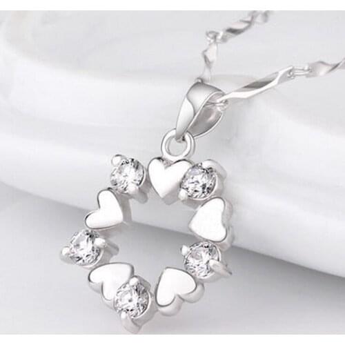 KOFSAC New Fashion 925 Sterling Silver Necklaces For Women Shiny Zircon Simple Heart Garland Pendant Jewelry Lady Wedding Gifts