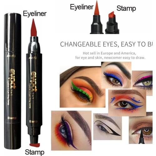 2 In1 Eyeliner Stamp Double-Headed Liquid Eyeliner Pencil Colorful Quick Dry Waterproof Eye Liner Pen Women Makeup TSLM1