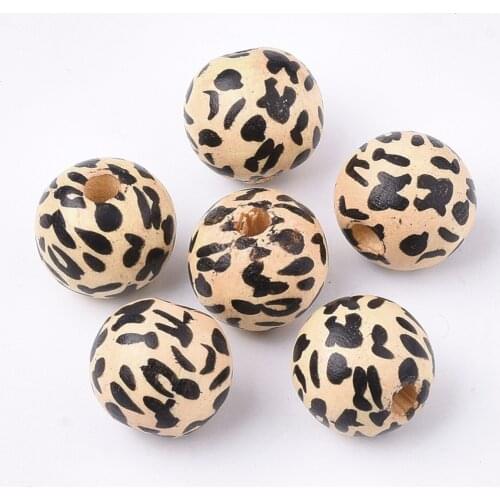 20pcs Dyed Natural Wood Round Beads Leopard Print Pattern Wooden Bead for jewelry making Accessories 12.5x14x13mm, Hole: 3mm