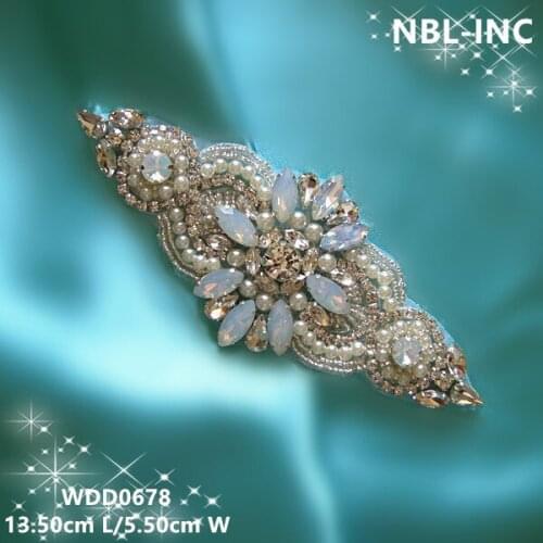 30PCS)Wholesale hand beaded sewing bridal silver crystal rhinestone applique iron on for wedding dresses DIY sash WDD0678