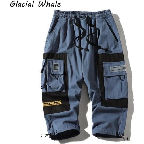 GlacialWhale Mens Cargo Pants Men 2021 Summer Side Pockets Joggers Hip Hop Japanese Streetwear Cropped Trousers Baggy Pants Men