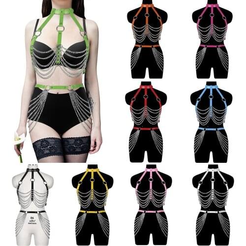 PU Leather Cosplay Bdsm Erotic Costume Rave Wear Harness Fashion Body Belt Sexy Lingerie Set Bondage Bra Caged Bralette Garter