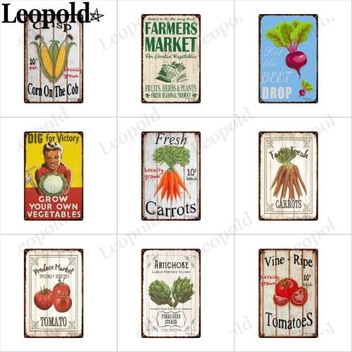 Vintage Metal Poster Farm Fresh Vegetables Tin Plate Fruit Brand Board Carrot Home Room Kitchen Wall Decoration 20X30Cm