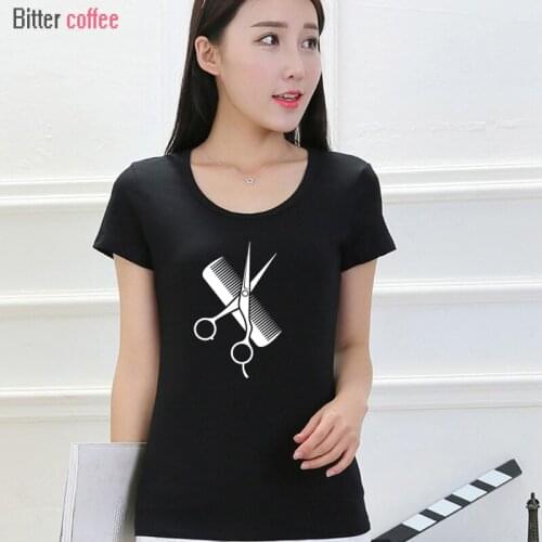 Summer Hip-Hop Tee Tops Shirt Short Sleeve Women Gift Hairdresser Stylist Scissors Comb Barber Weapons O-Neck T-Shirts Plus size
