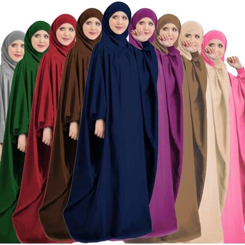 Eid Muslim Women Hooded Abaya Hijab Overhead Prayer Garment Dress Gown Islamic Clothing Ramadan Kaftan Robe