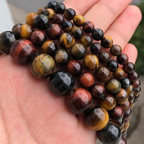 Natural Stone Colorful Tiger Eye Round Spacer Beads For Jewelry Making DIY Needlework Bracelets Accessories 4/6/8/10/12mm 15"