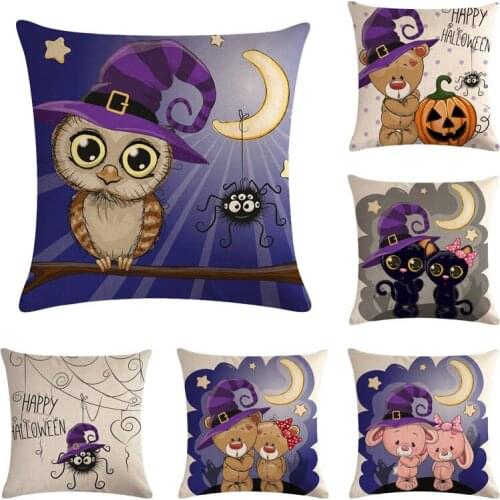 Hot sale Halloween cartoon cat bear printed cushion cover Linen 45*45cm Pillowcase throw Sofa /Car Pillowcase Decor Hom