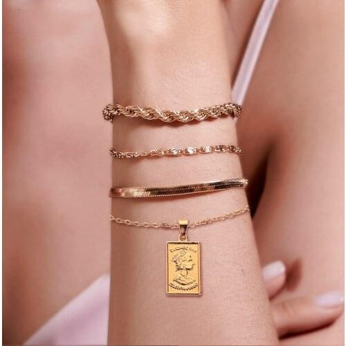 Meetvii 4pcs/set Multilayer Twist Chain Bracelets Fashion Portrait Charm Bracelets Bangles for Women Bracelets Sets Jewelry