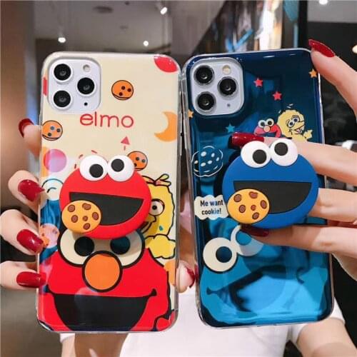 Ins Cute Cartoon Blu-Ray Soft Phone Case For Iphone X XS MAX XR Coque 11 12 Pro Max 6 7 8 Plus Sesame Street Cookie Elmo Cases