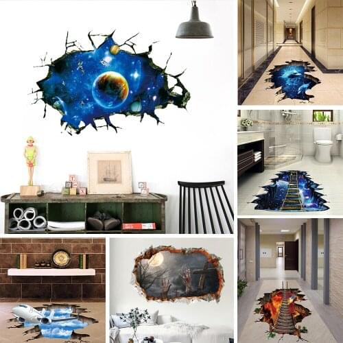 3D Effect Broken Hole Wall Stickers DIY Home Decoration for Car Windscreen Floor Bedroom Art Mural Self-adhesive Vinyl Wallpaper
