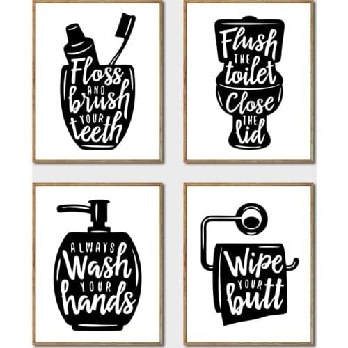 Bathroom Wall Art Prints Toilet Sign Black and White Posters Funny Bathroom Quotes Canvas Painting Pictures Bathroom Decoration