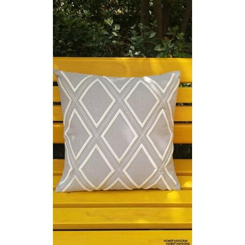 Geometric embroidery cushion cover /white and grey emboridery pillow cover/decorative throw cushion sham wholesale 45x45cm