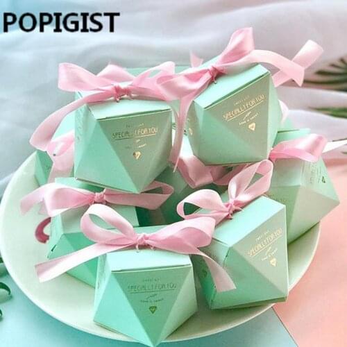 New Pink/Red/Bule Diamond Shape Baby Shower Candy Box Wedding Favors and Gifts Boxes Birthday Party Decoration for Guests