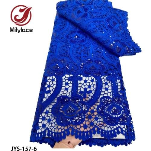 Latest Blue African Laces Fabrics Sequins Embroidery French Guipure Cord Lace Fabric with Sequins Nigerian Cord Lace JYS-157