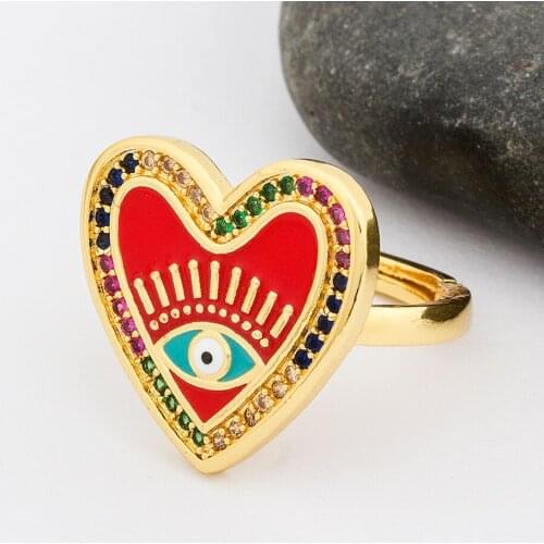 New Fashion Heart Evil Eye Rings Adjustable Rings Opening Enamel Ring Charm Lady Jewelry For Women Engagement Wedding Gift