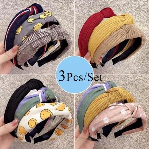 3 Pcs/Set Adult Colors Printed Lattice Stripes Hair Hoop Hairbands Women Bow Headbands Girls Hair Accessories FG525
