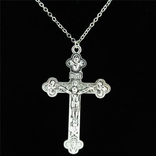 Q1792 19-1 Vintage Metal Women 58mm Angel Jesus Cross Pendant Chain Collar Necklace 18"Making Women Men Gift Jewelry