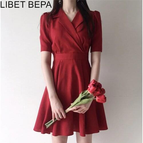 2021 New Womens Summer Dresses Casual High Waist Solid Puff Sleeve Vintage Fashionable Lace Up Elegant Pink Mini Dress DR1932