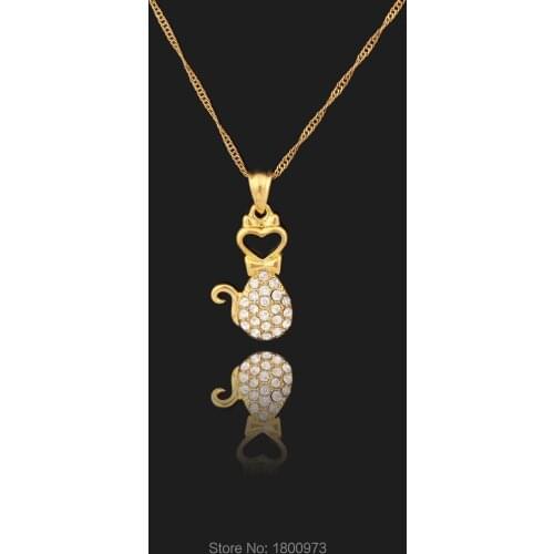 Gold Color Pendants & Necklaces Cute Heart Cat Pendant Trendy Animal African for Women Girls Gift