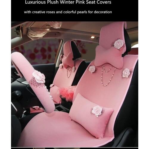 PINK Car Seat Covers Full Set for Girls Women Luxury Universal Rose Accessories Winter Warm for Ford Escape BMW Mazda Toyota Kia