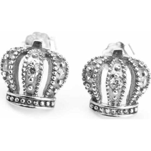 Genuine S925 sterling silver Crown Shape Vintage Dangle Stones CZ Earrings Fashion Jewelry for Women