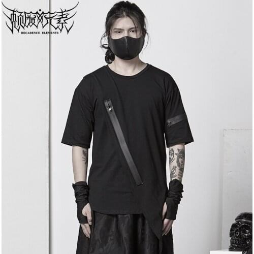 Dark design asymmetrical T-shirt summer personality Hong Kong nightclub trendy gothic fake two-piece short-sleeved slim fit