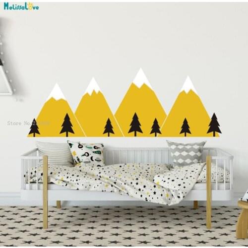 Custom Three Colors Mountain Wall Decals Pine Trees Nature Wall Decals Snow Cap Decoration Nursery Kids Vinyl Cute Murals YT1525
