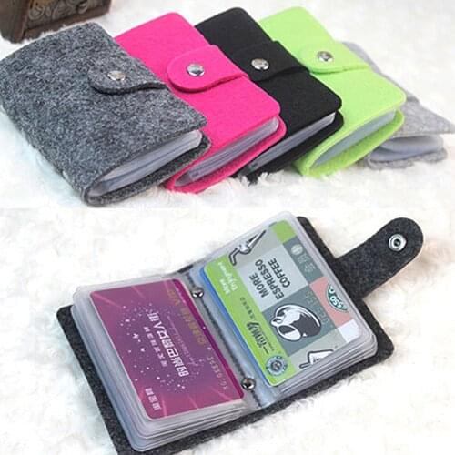 24 slots Vintage Felt Womens Mens ID Credit Card Button Case Holder Wallet Organizer Gift Business Card ID Holder Wallet