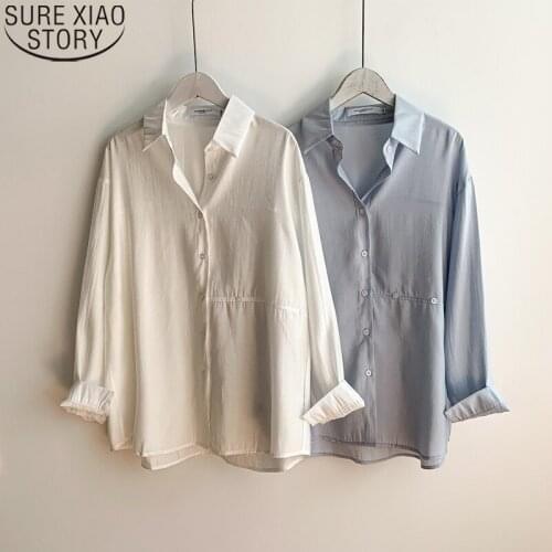 2021 New Autumn Casual Women Shirts Cotton Blouse Women Tops Loose Clothes Turn-down Collar Long Sleeve Button Up Shirts 16313