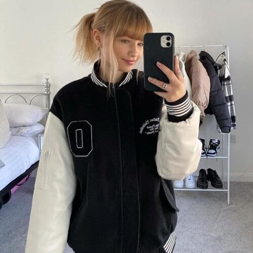 B-TOTO American Retro Black Leather Thickened Baseball Uniform Cotton-padded Jacket Womens Ins Autumn And Winter Jacket 2021