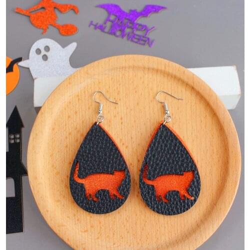 Halloween Leather Water Drop Earrings Double Printed Holiday Earrings Skull Earrings