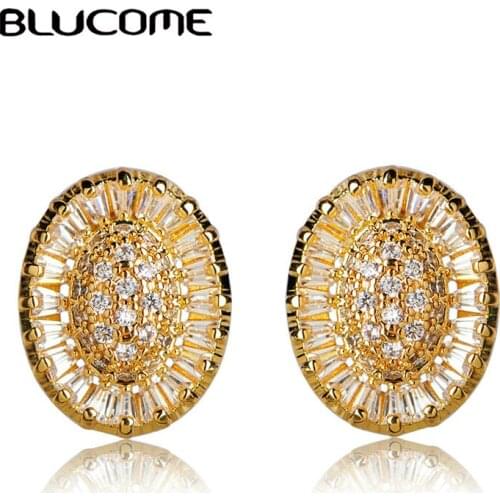 Blucome 2018 Fashion OL Style Full Rhinestones Shining Stud Earrings Women Girls Party Accessories Soft Ears Pins Copper Jewelry
