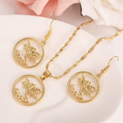 Gold dubai india africa Necklace Earring for women Party Gift vintage maple leaf daily mother gift DIY charms girls Fine Jewelry