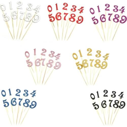 10pcs/set Number Pattern Birtay Cake Topper Acrylic Golden Children Birtay Anniversary Party Decoration 7 Colors