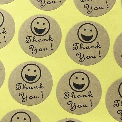 2000PCS/Lot Kraft circular Printed above"Thank you"and Smiling face Sticker Labels Adhesive Stickers DIY For Box/gift/envelope