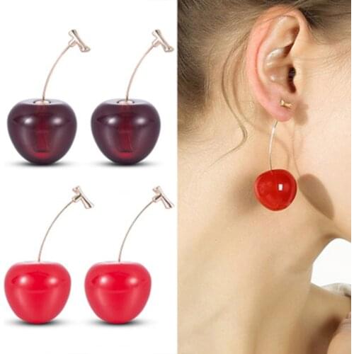 2020 Fashion Cherry Dangle Earring Sweet Fruit Long Earrings for Women Lady Gift Jewelry Tassel Cherry Dangle Earring