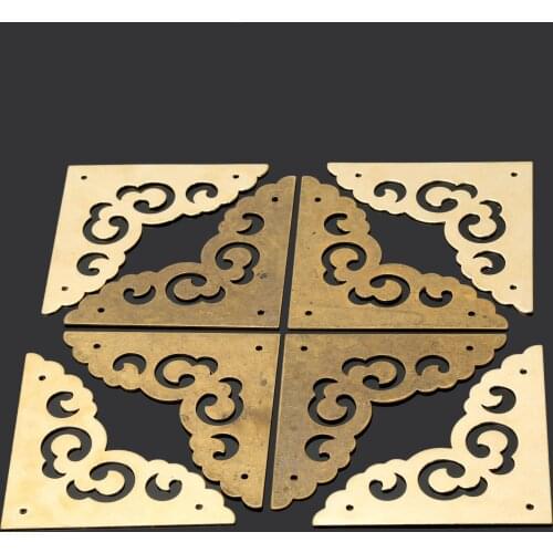 4Pcs Retro Chinese Style Furniture Hardware Corner Brackets Protector Covers for Cabinet Trunk Chest Jewelry Box Desk Pure Brass